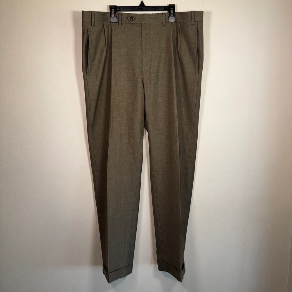 Lauren Ralph Lauren Mens Pleated Cuffed Dress Pants Olive Brown 38W x 32L